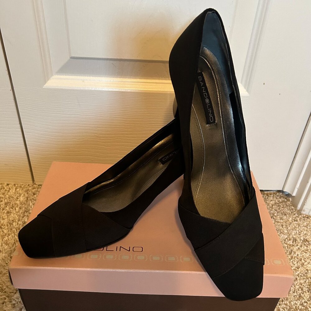 Bandolino Shoes Womens 8.5 Slip On Pumps Black Square Toe Casual Heeled